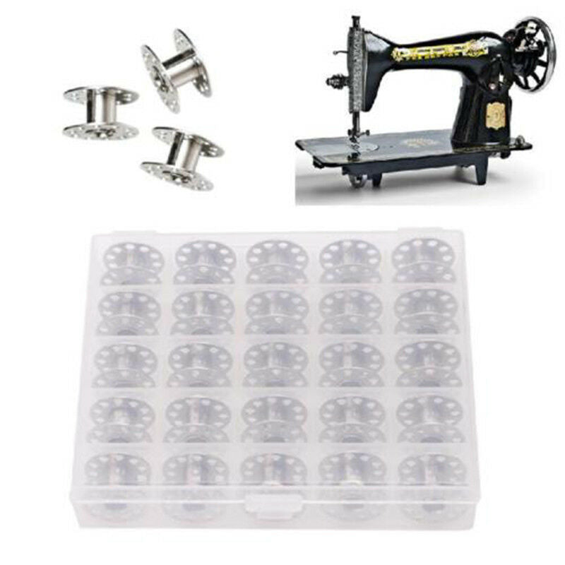 25Pcs 20mm Universal Sewing Machine Metal Bobbins Bobbin Spool with Storage Box