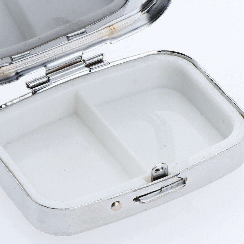 Square Stainless Steel Compact 2 Compartment Medicine Case, Pill Box for Pocket