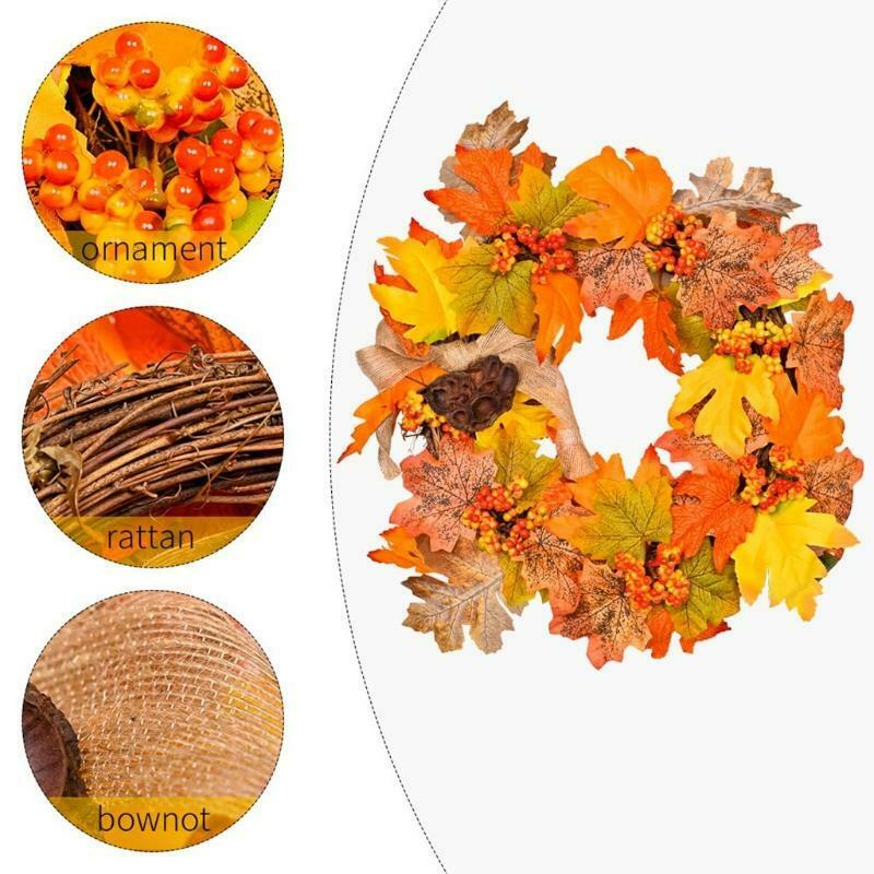 14 Inch Artificial Autumn Fall Wreath Harvest Thanksgiving Wreath for Front Door