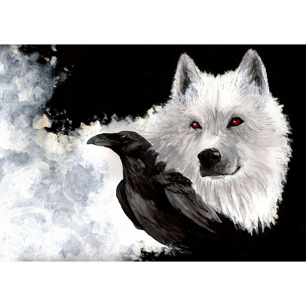 5D DIY Diamond Painting Wolf Black Bird Full Round Drill Canvas Drawing Kit @