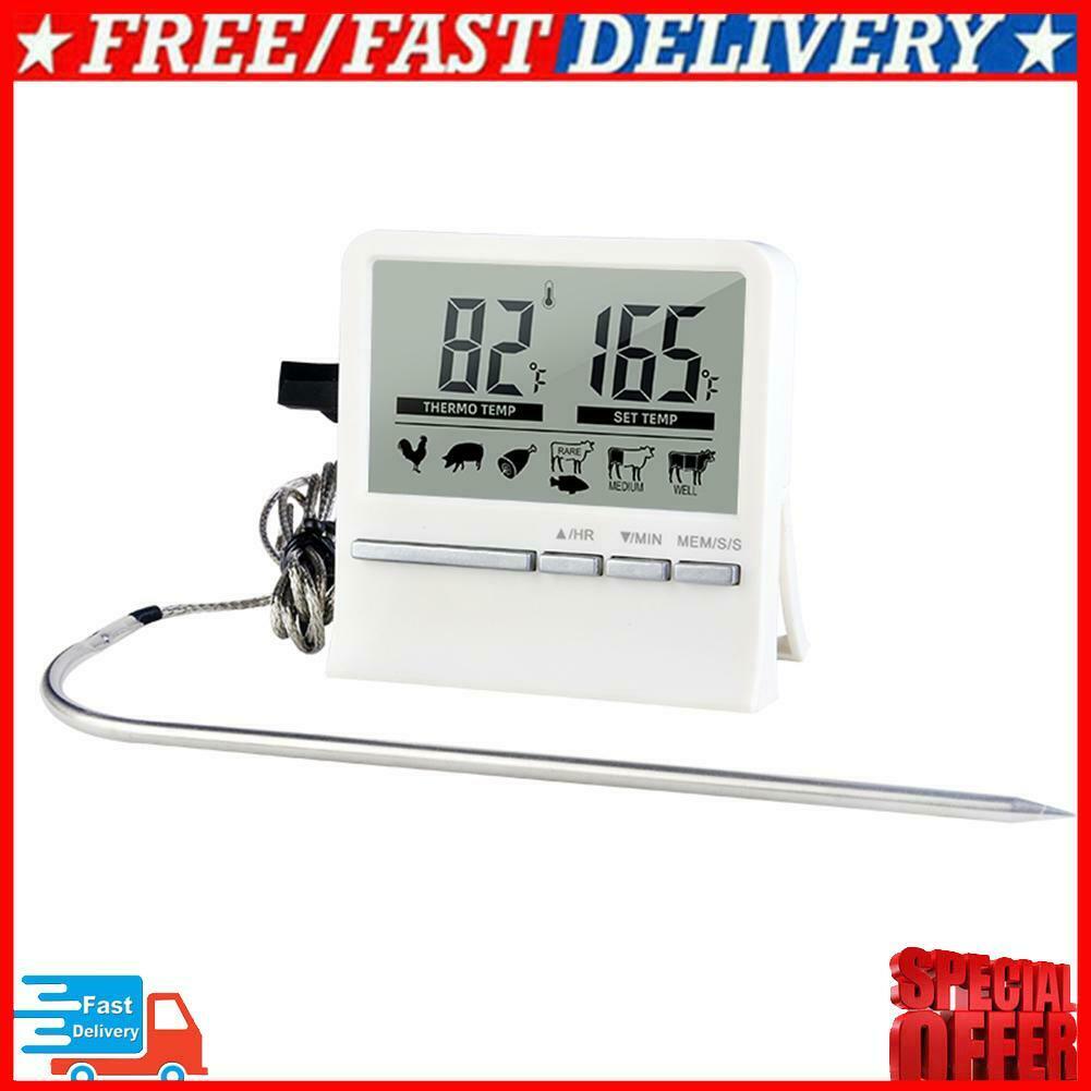Digital Kitchen Grill Thermometer LCD Display Long BBQ Probe Cook Alarm Timer