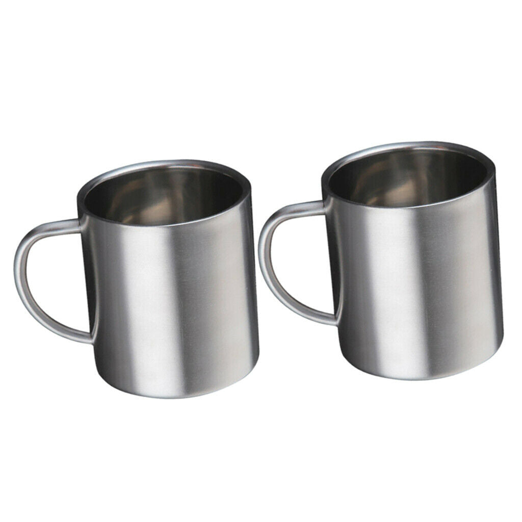 2x Stainless Steel 7.4 Ounce Double Walled Mug Kid's Water Tea Coffee Cup