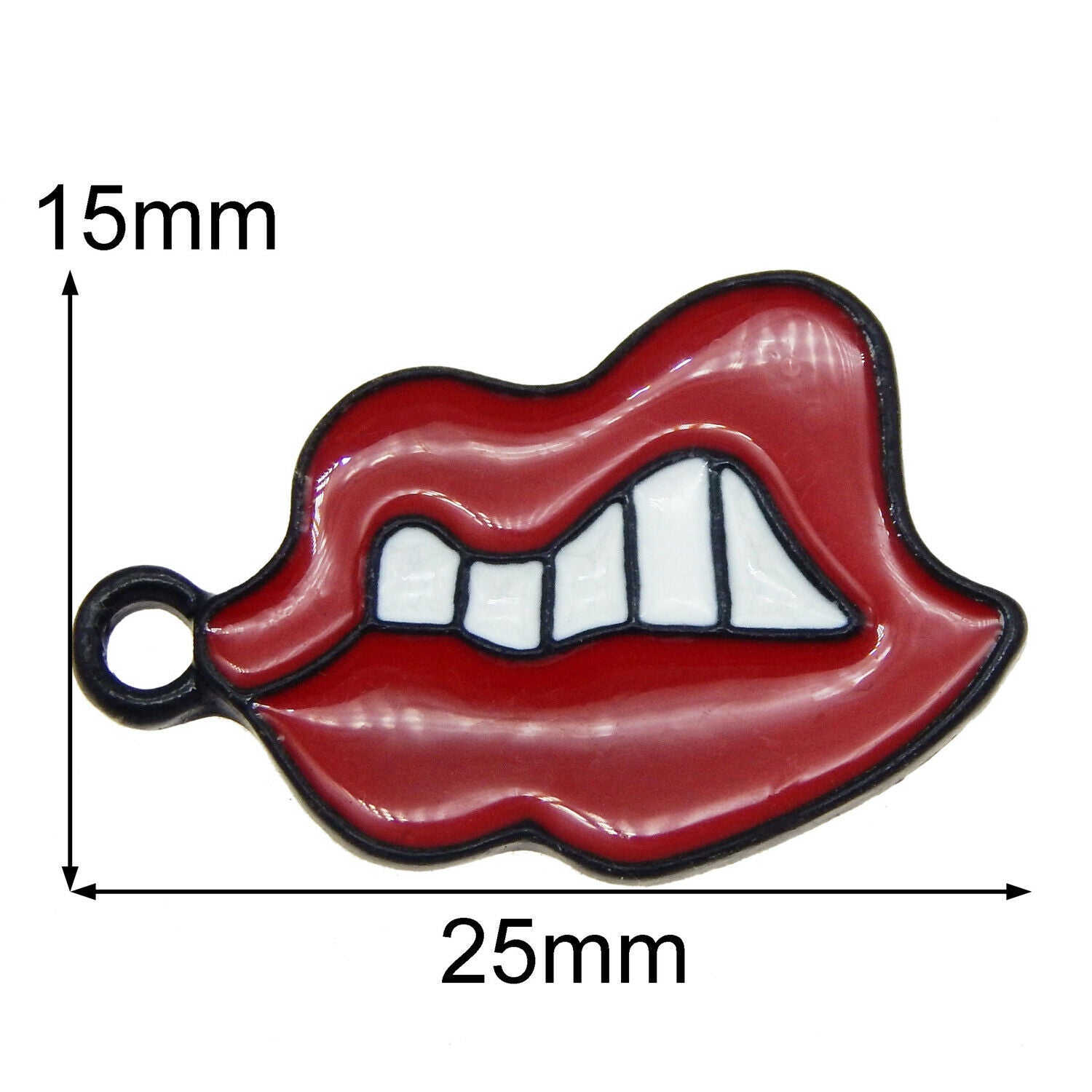 20pcs Red Lip Charm Alloy Enamel Black Plated Pendant Jewelry Art Crafts 25*15mm
