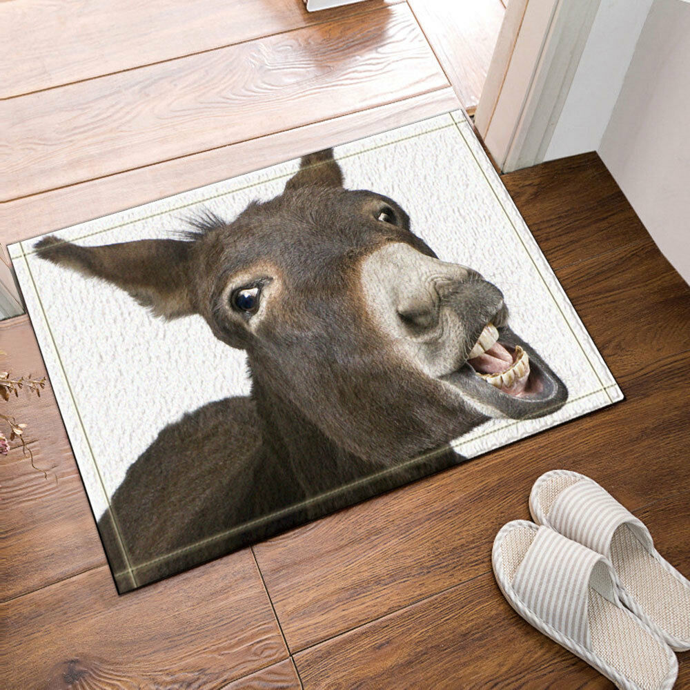 Animal Lover Cute Funny Donkey Plush Bath Decor Mat with Non Slip Backing 16X24"