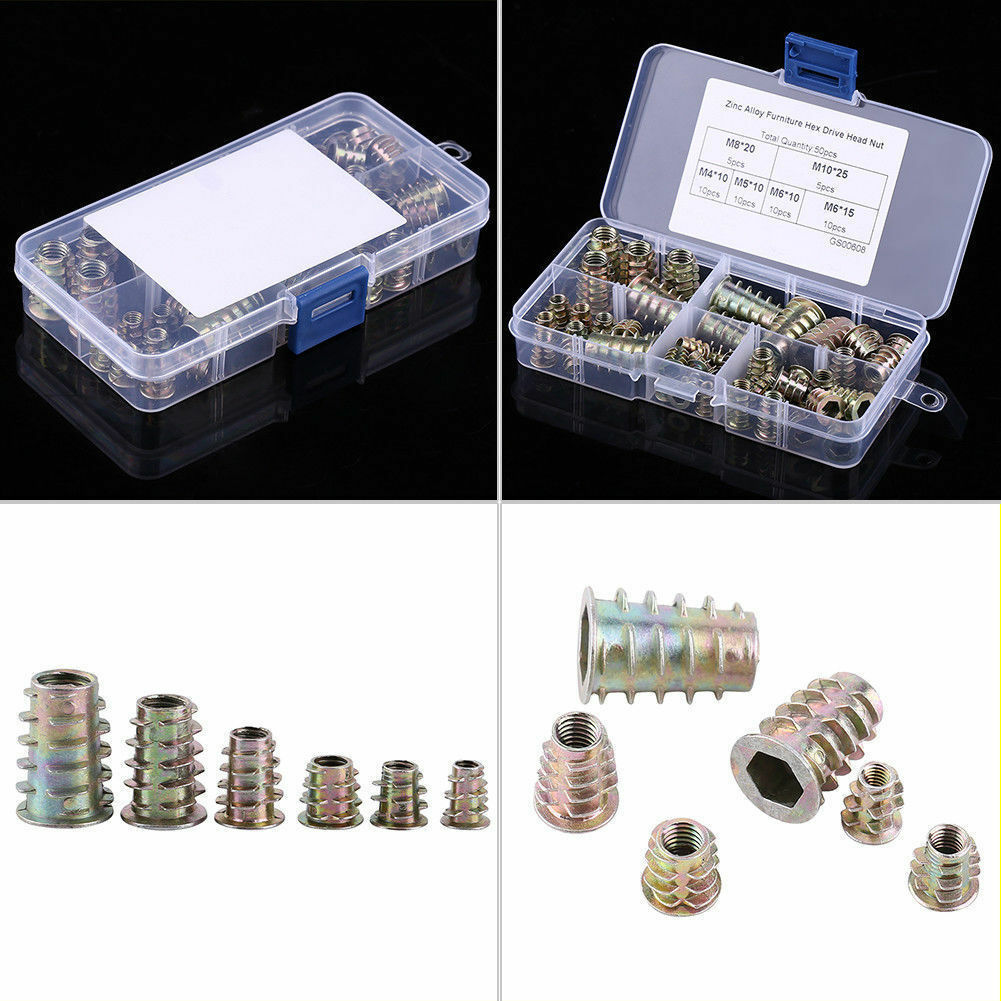 50x M4/M5/M6/M8/M10Hex Socket Drive Insert Nuts Threaded Zinc Alloy Iron