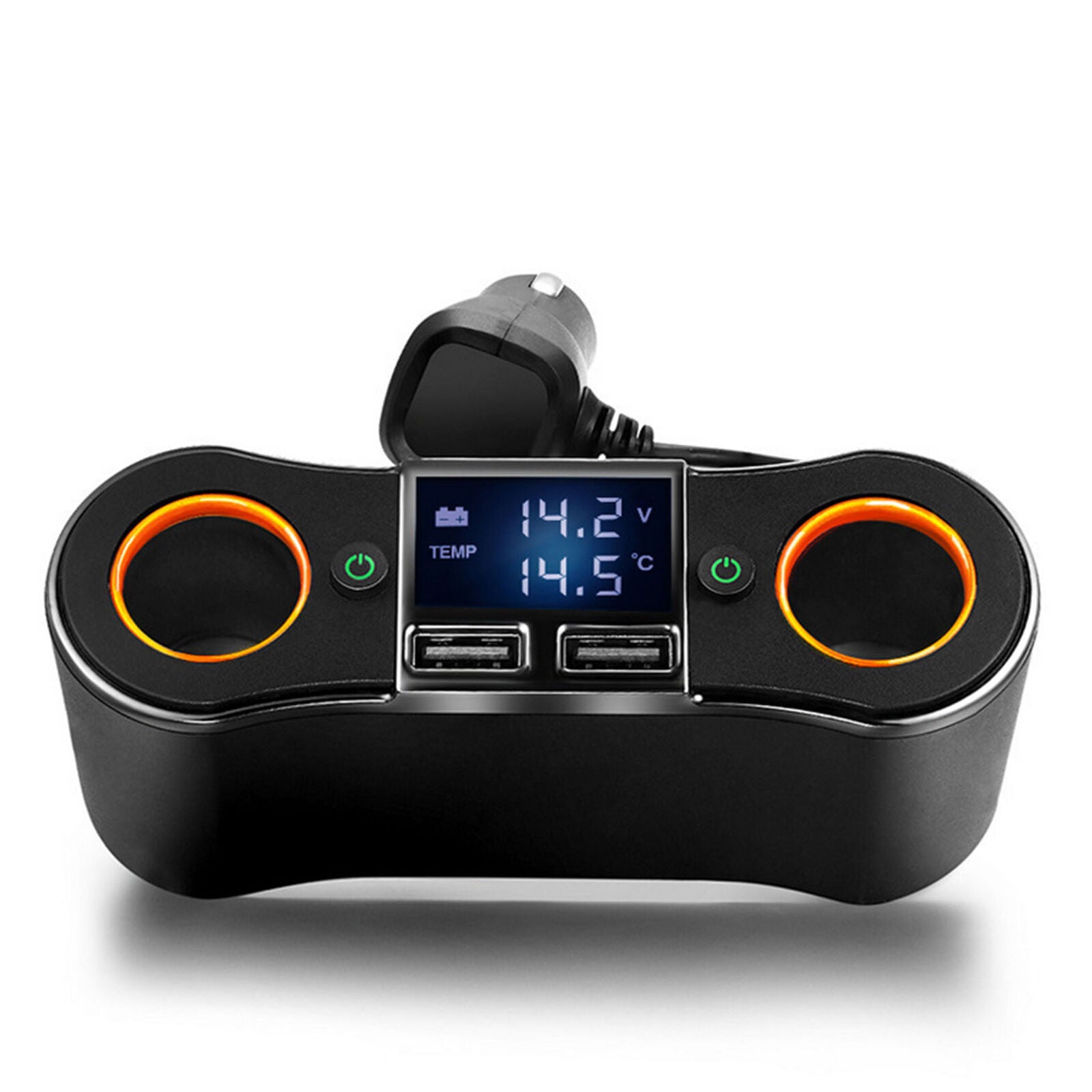 Dual Socket 2 USB Port LCD Lighter Splitter DC 12V Car Charger Adapter