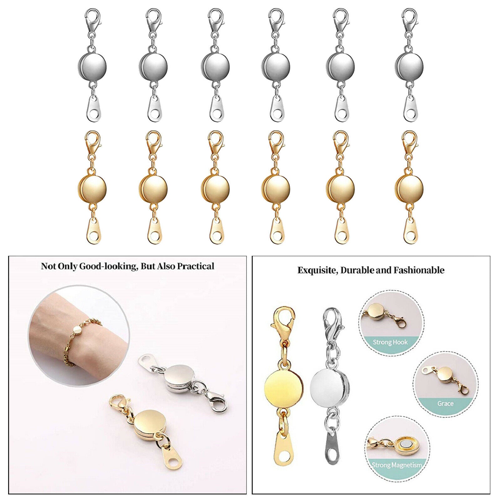 12pcs Magnetic Clasp Closures Converter Chain Extenders for Necklace Making