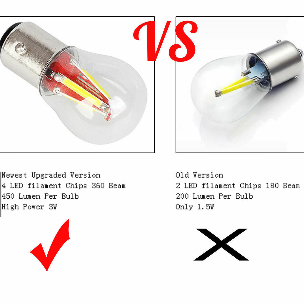 LED Filament 1157 BAY15D 3W Car Reverse Backup Tail Stop Brake Light Bulb ~68