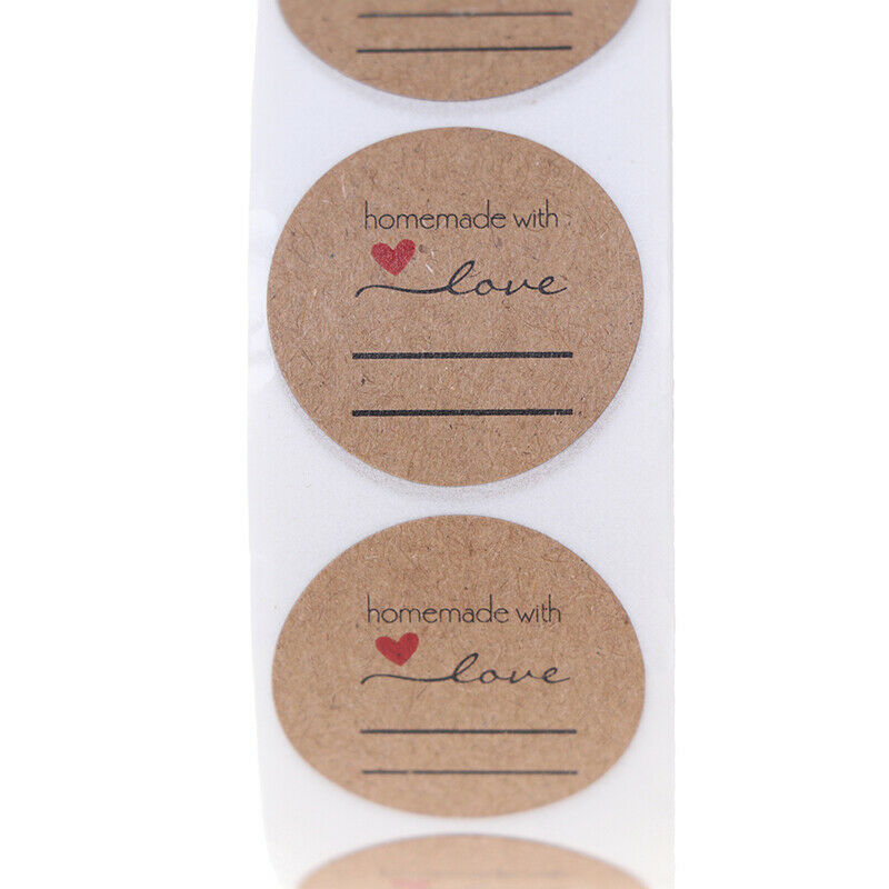 500Pcs/Roll 2.5cm DIY Handmade With Love Label Wedding Stickers Kraft Lab.l8
