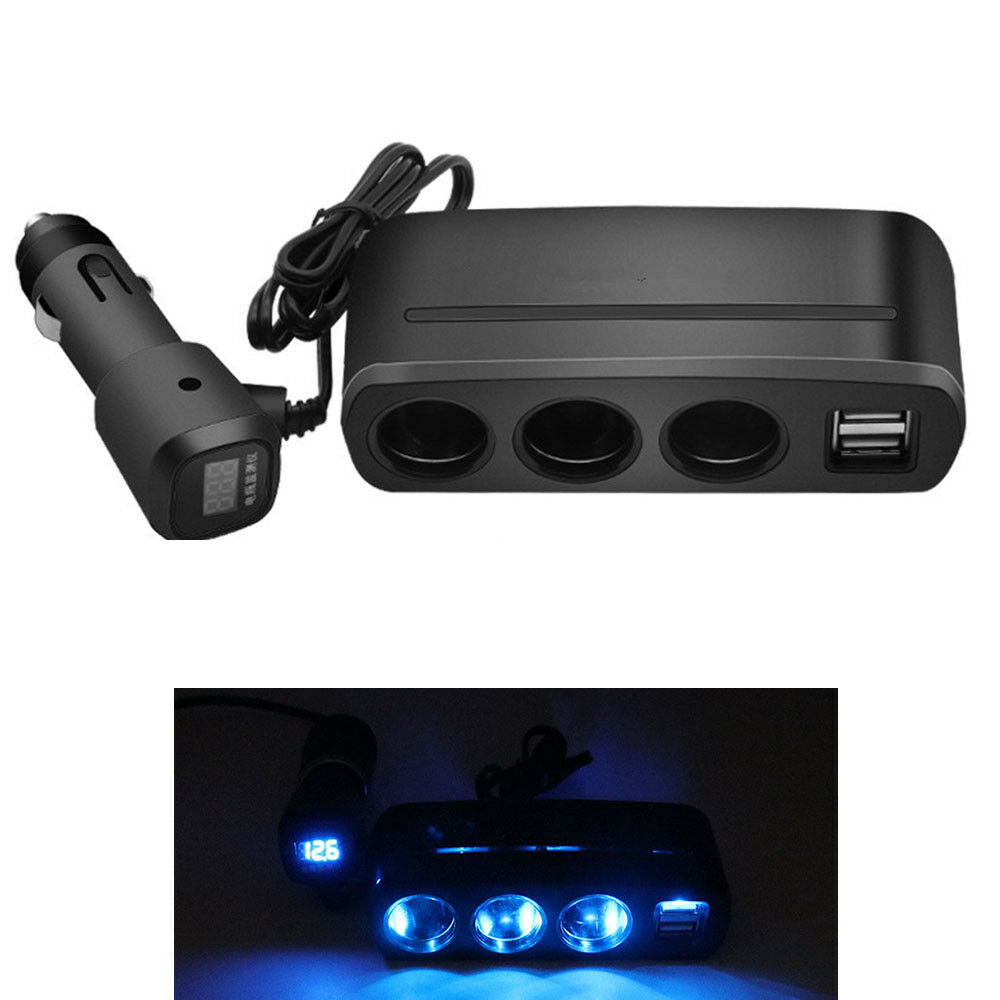 Car Truck Charger 12V/24V Dual USB 3 Way Socket Splitter Charger Power Adapter