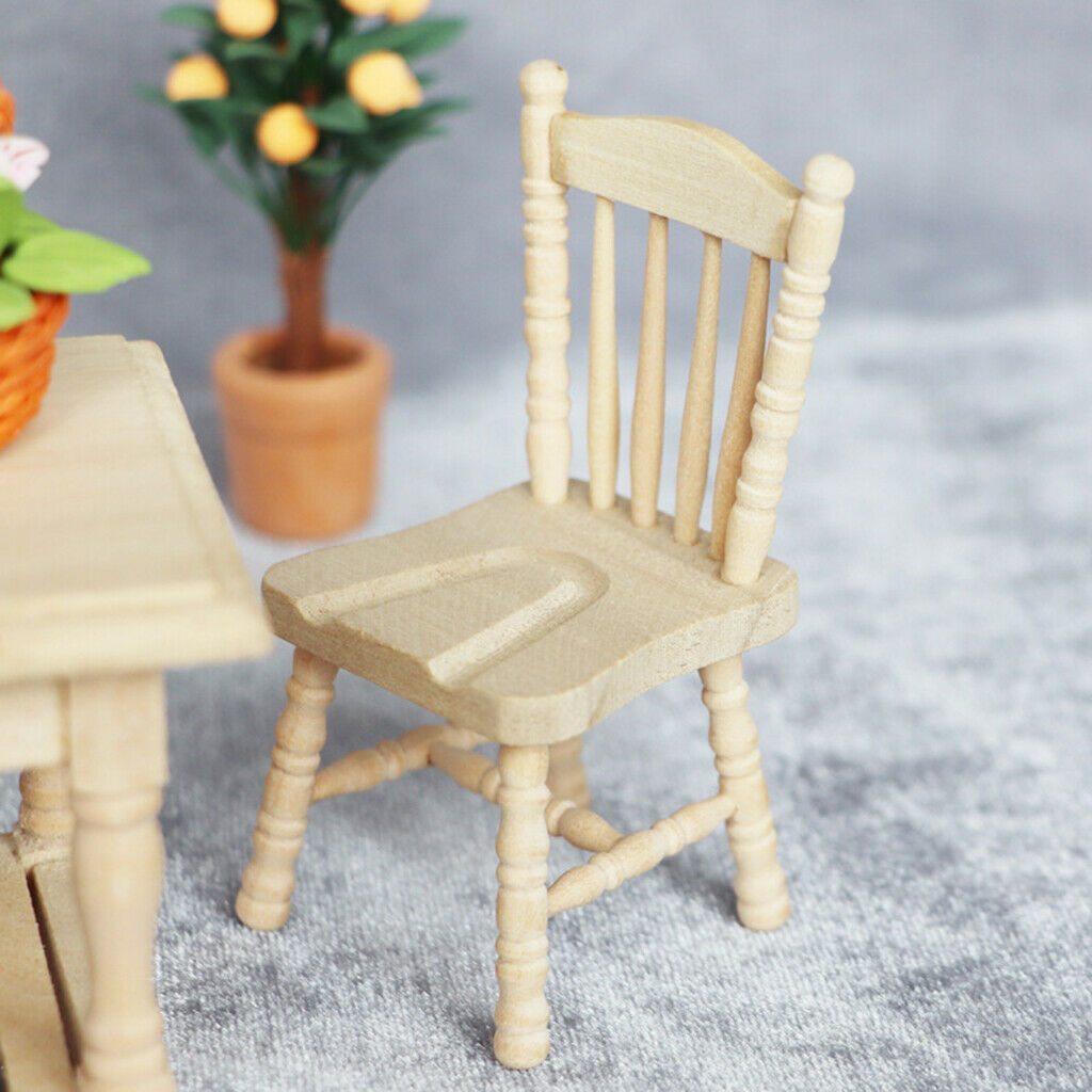 1/12 Mini Simulation Wooden Unfinished Chair Furniture Supplies Scenery