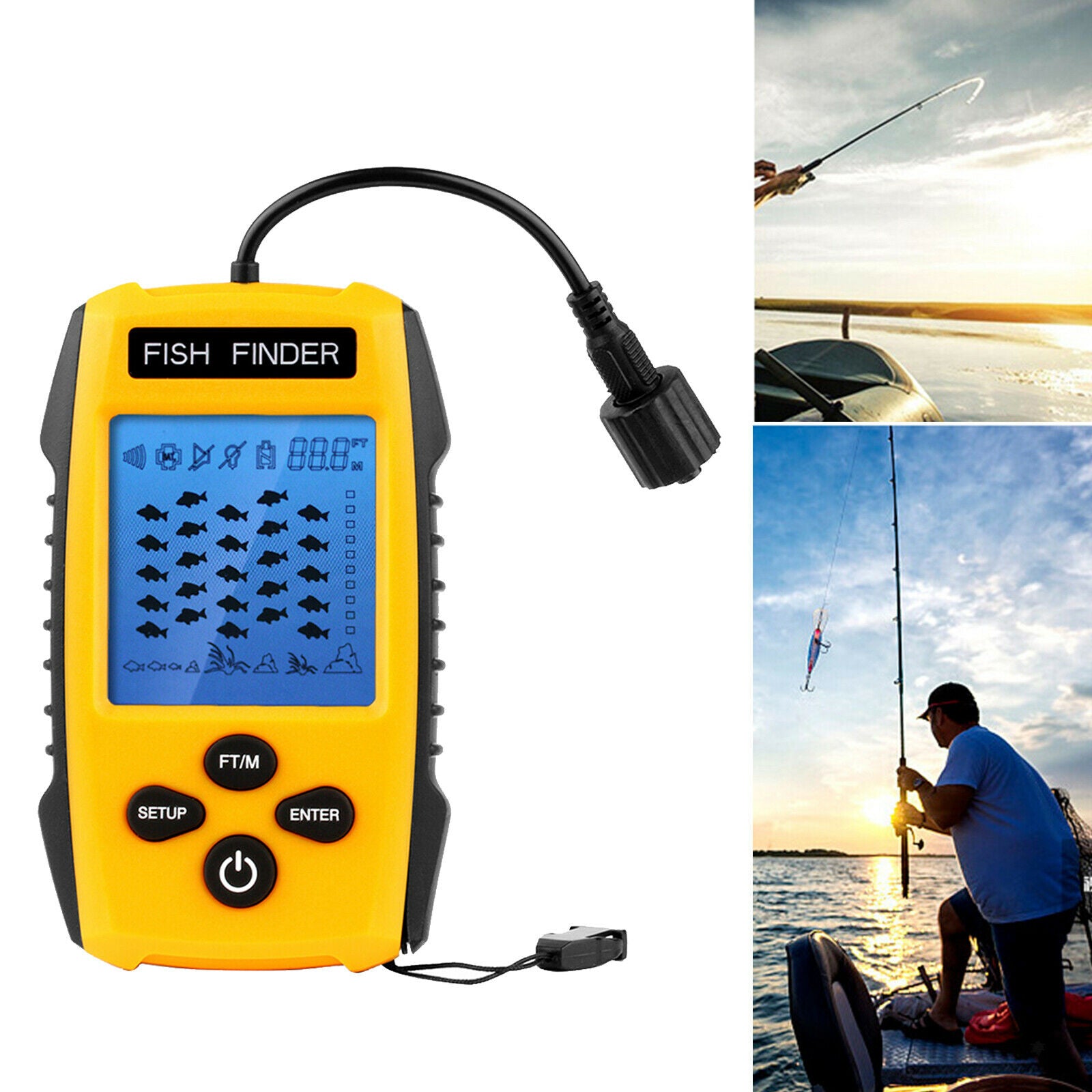 Portable Fish Finder Ice Kayak Fishing Gear Depth Finder Sonar Transducer