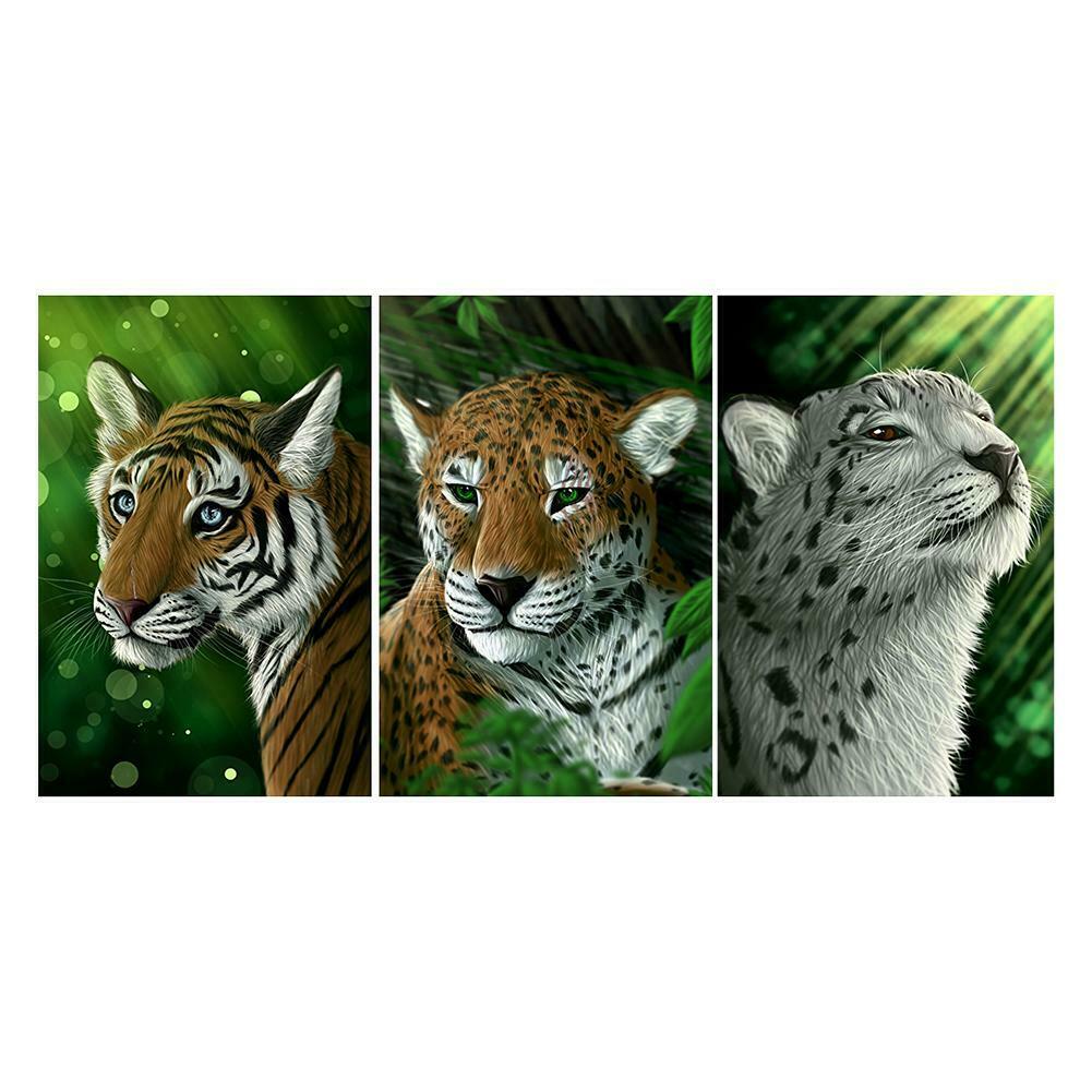 3pcs 5D DIY Full Drill Square Diamond Painting Tiger Cross Stitch Craft Kit @
