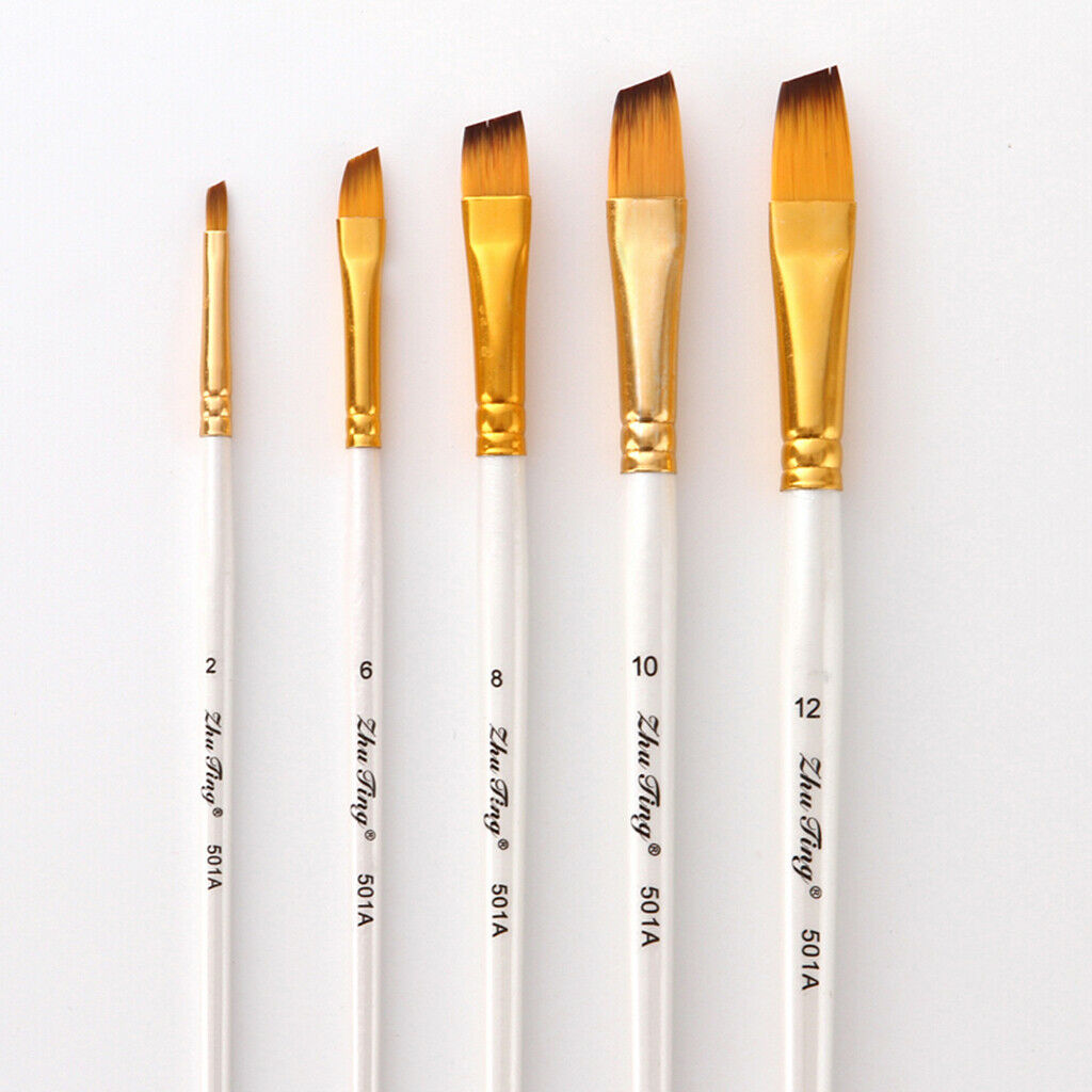 Blesiya 5 Size Angled Tip Brushes Art  Paintbrush Set for Acrylic Oil