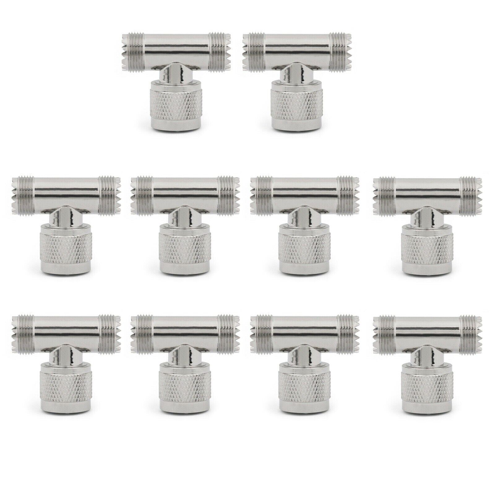 10Pcs T Tyep One UHF Male Plug PL-259 to Two UHF Female SO-239 RF Connectors CA
