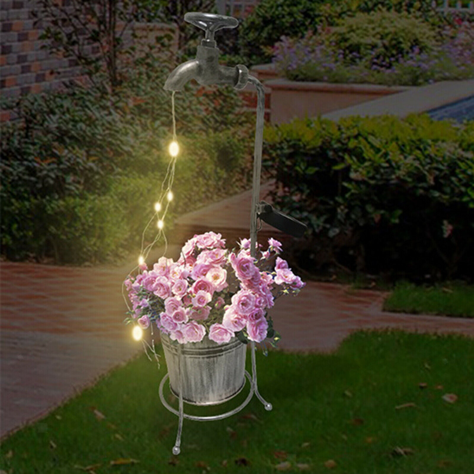 Solar Powered Water Faucet Lights Yard Lawn Art Home Decorations Landscape