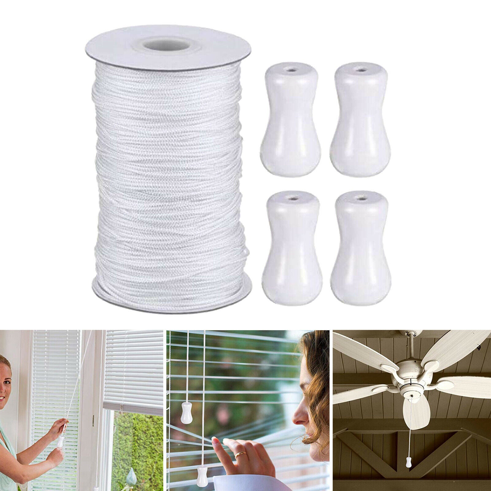 White Braided Lift Shade Cord Wood Pendant for Aluminum Blind Shade