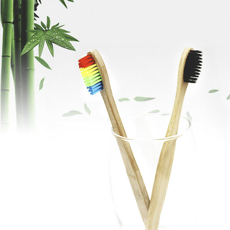Medium-Bristle Bamboo Toothbrush Rainbow Wood Teeth Brush Fibre WoodenHan.l8
