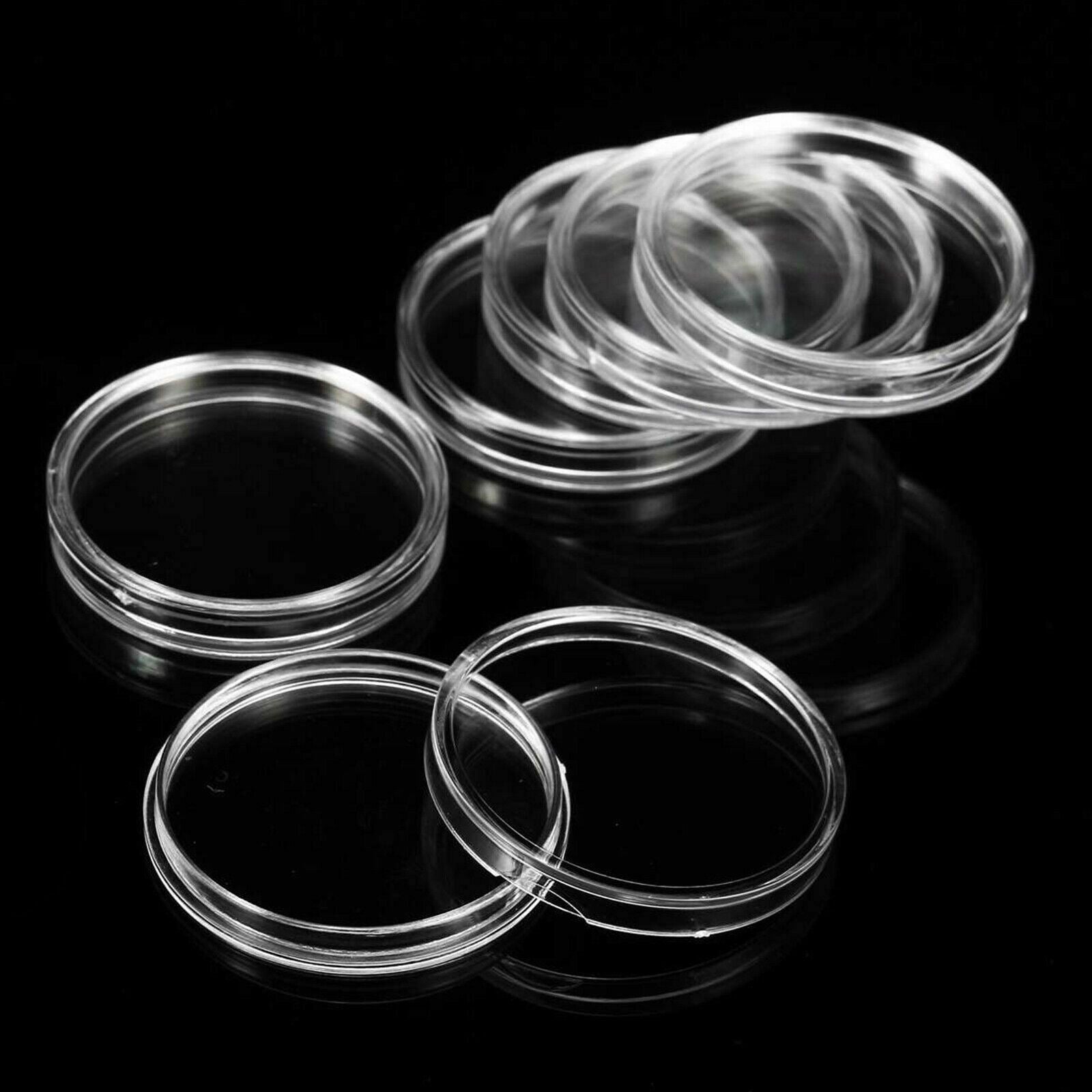 100Pcs 20/25/27/30mm Coin Clear Plastic Round Capsules Case Holder Storage Box