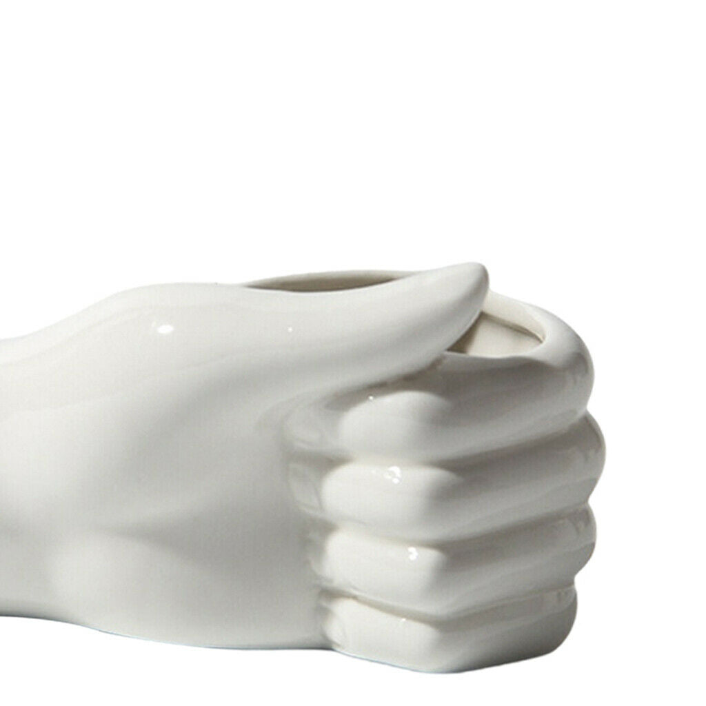 2 Pack Art White Ceramic Hand Shape Flower Vase Sculpture Ornament Home Decor
