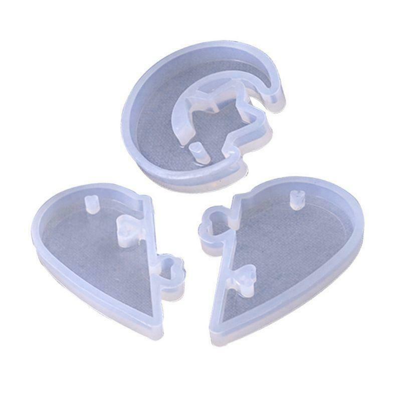 Couple Heart-shaped Puzzle Mould DIY Crystal Epoxy Molds Stars Moon Pendant Mold