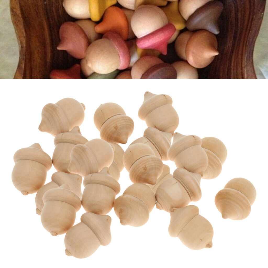 c50 Pieces Natural Wood Acorn DIY Natural Wooden Acorn for Arts Crafts Kid