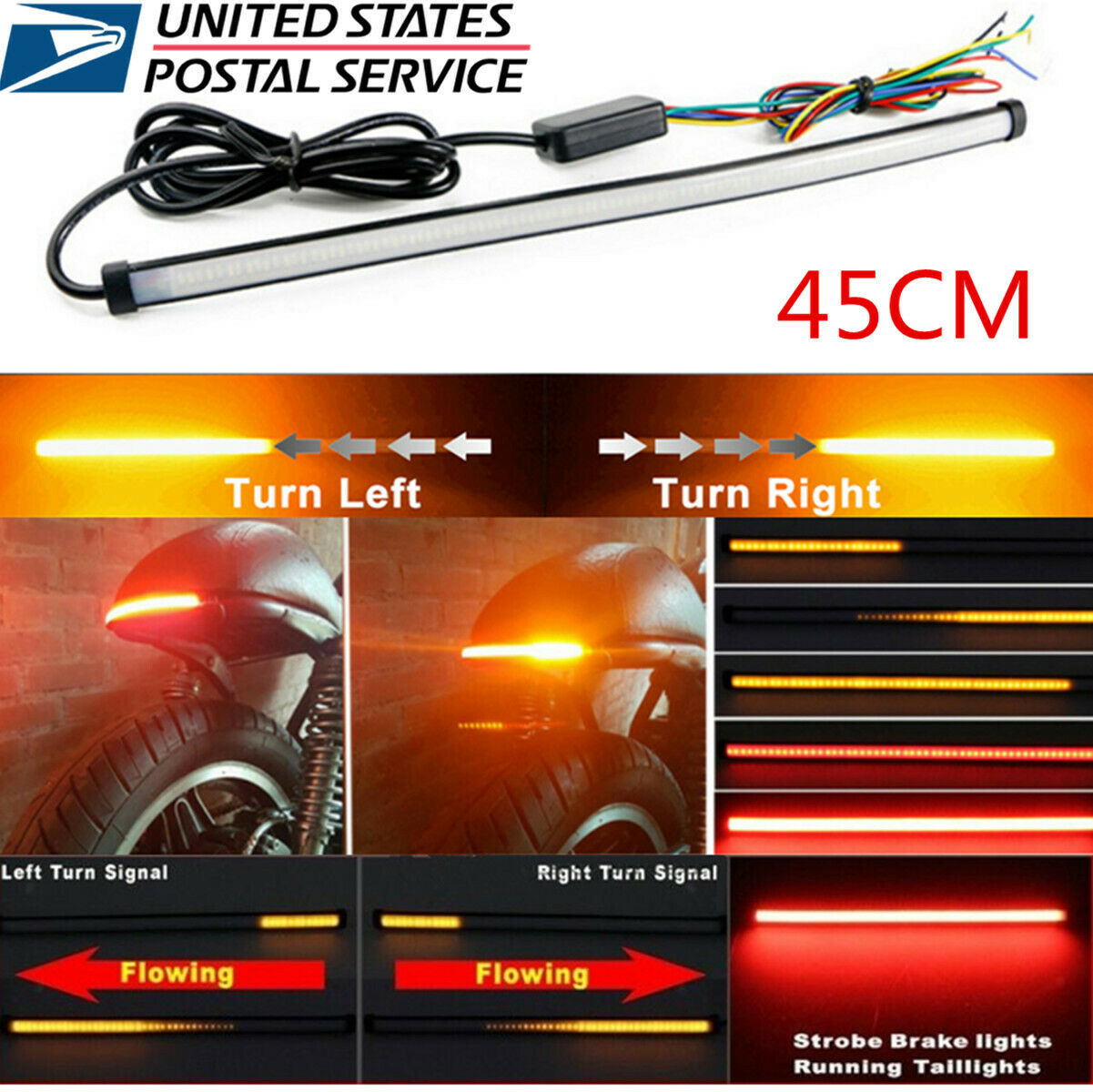 1 Pcs 45cm Flexible Sequential Switchback LED Light Strip Red/Dark Red/Yellow