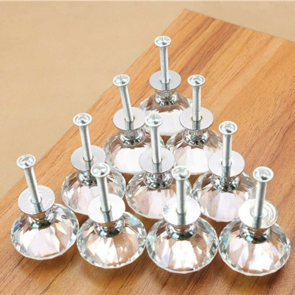 30mm Glass Diamond Crystal Dresser Knobs Drawer Pull Handle Cabinet Door 20PCS