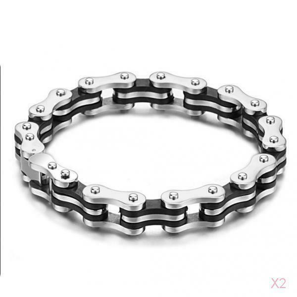 2x Men's Stainless Steel Bike Bicycle Chain Bracelet Bangle Birthday Gift Box
