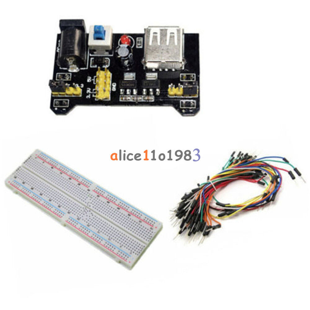 MB102 Power Supply Module 3.3V 5V+Breadboard Board 830 Point+65PCS Jumper cables