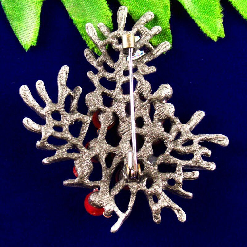 Natural Red Agate Beads Rhinestone Alloy Dendritic Brooch 61x54x10mm BL-66