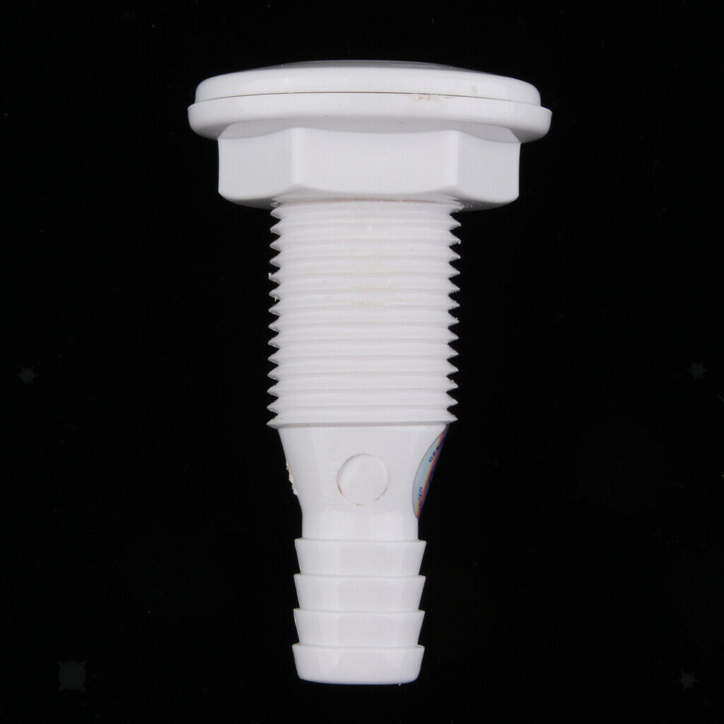 White Plastic Boat Thru Hull Fitting Drain Connector For 5/8 inch Hose Barb