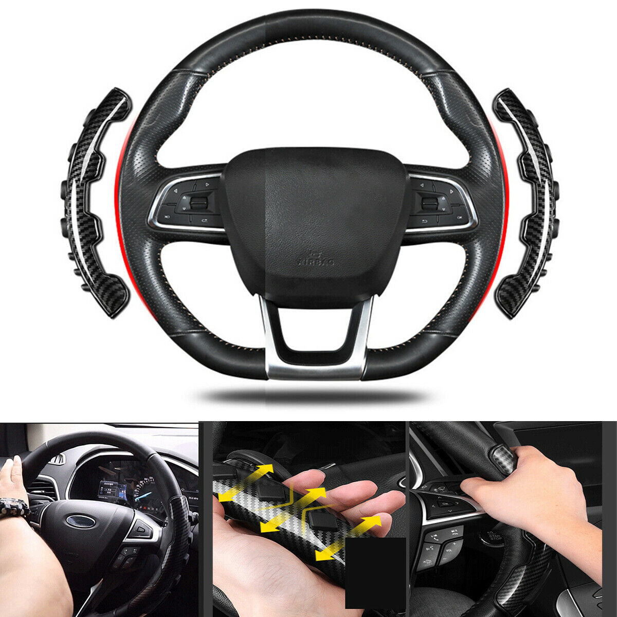 2 Pieces ABS Rubber PE Anti-skid 360° Rotating Booster Car Steering Wheel Cover