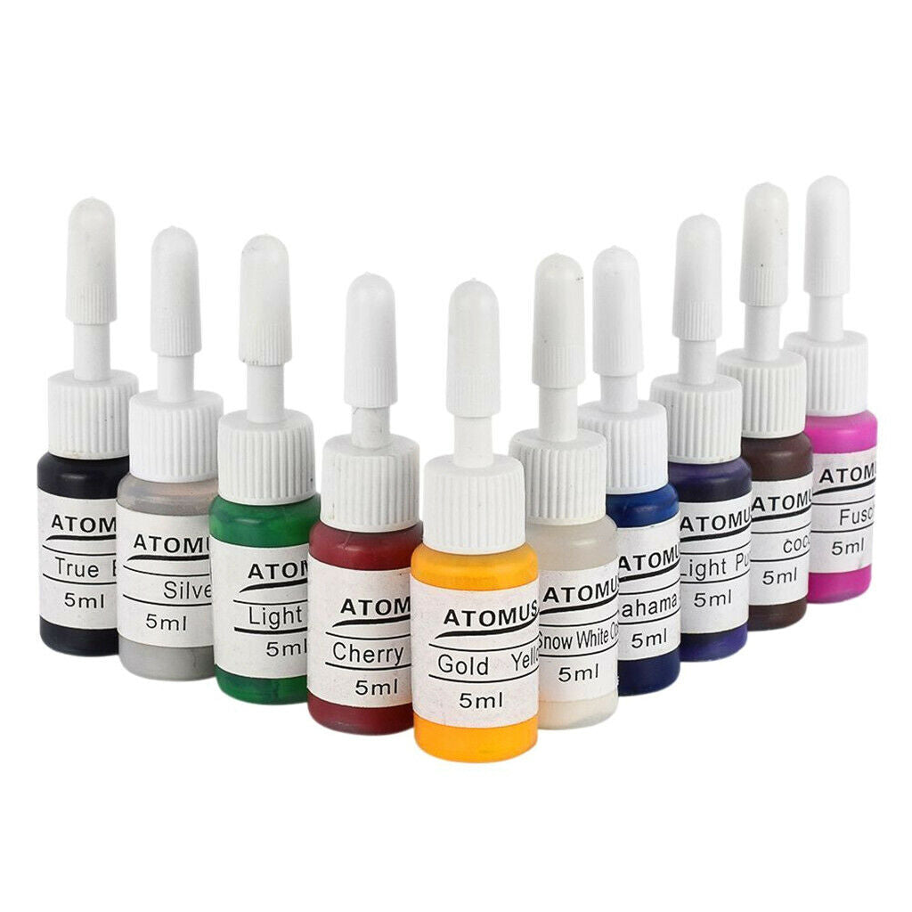 10 Colors , 0.18oz/Bottle Professional Tattoo Ink Pigment Set Permanent Makeup