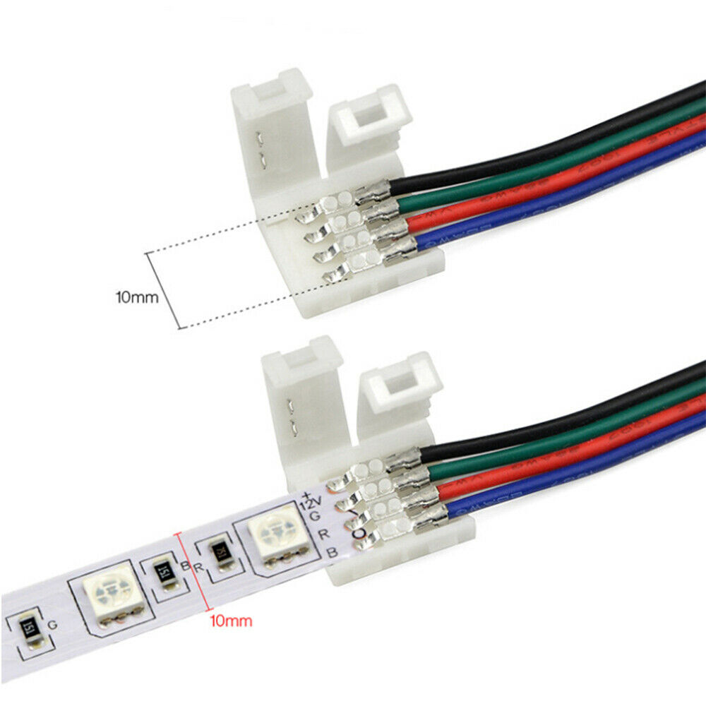 10 x 15cm 4 Pin 5050 3528 LED RGB Connector Extension Cable Wire LED Strip Clip