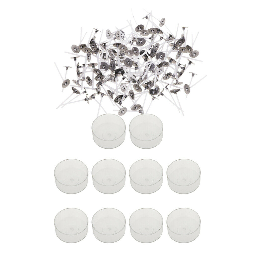 200pcs Pre-waxed Candle Wicks and 10pcs Plastic Round Tealight Cup Empty Case