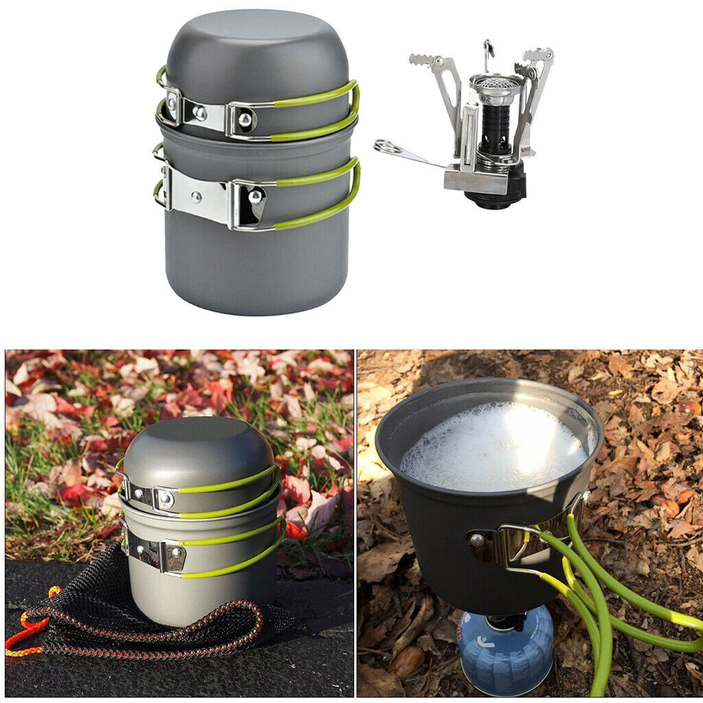Portable Aluminum Outdoor Cookware Mess Kits Pot Pan Mini Stove Camp Equipment