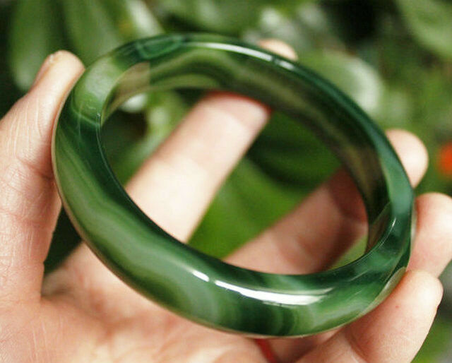 Green Banded Agate Bangle Bracelet 56-58mm (inside diameter) AA+