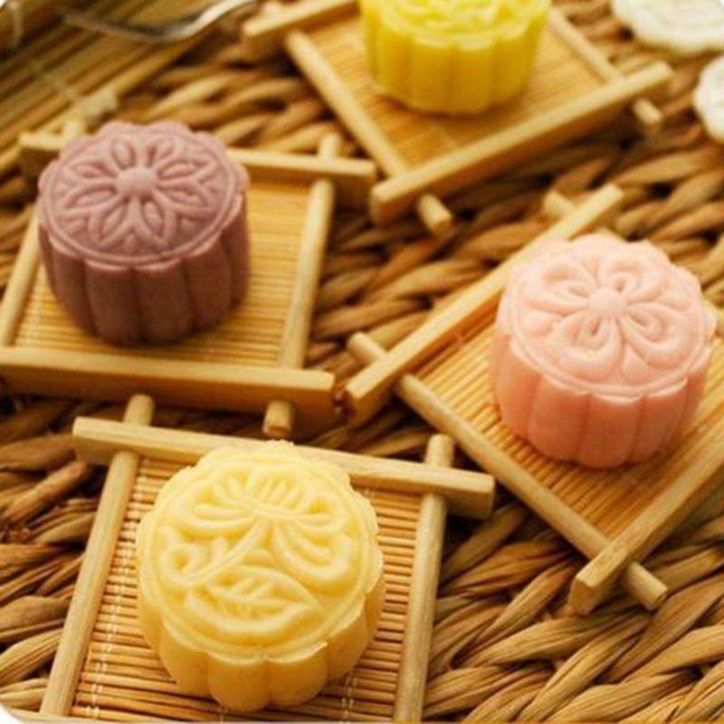 DIY 150g Mooncake Barrel Mold  6pcs Flower Stamps Hand Press Moon Cake Pastry