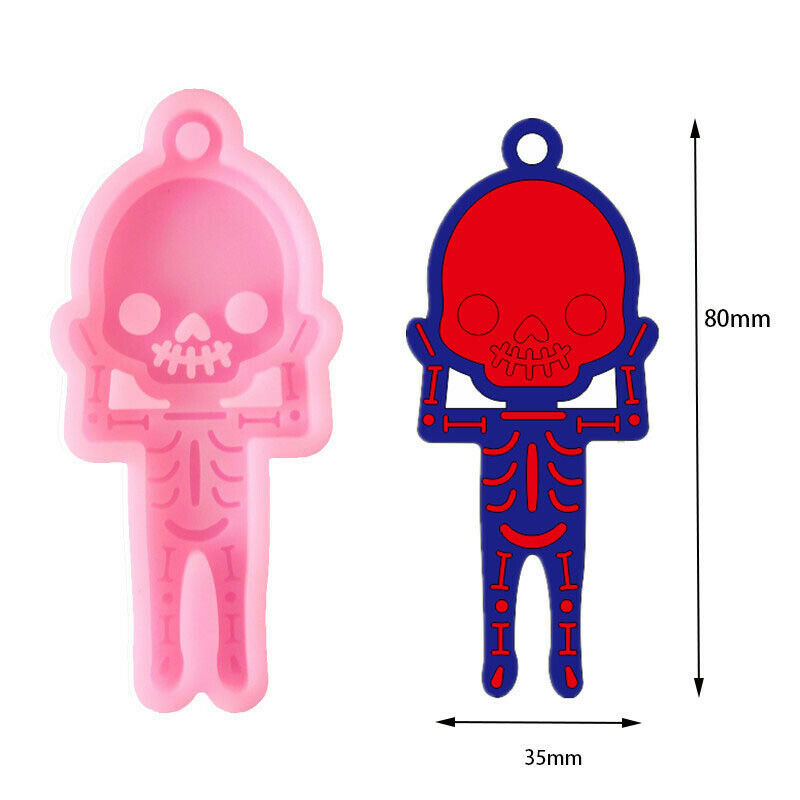 Shiny Skeleton Earrings Mold keychain Necklace Polymer Clay Silicone MoldBDAU