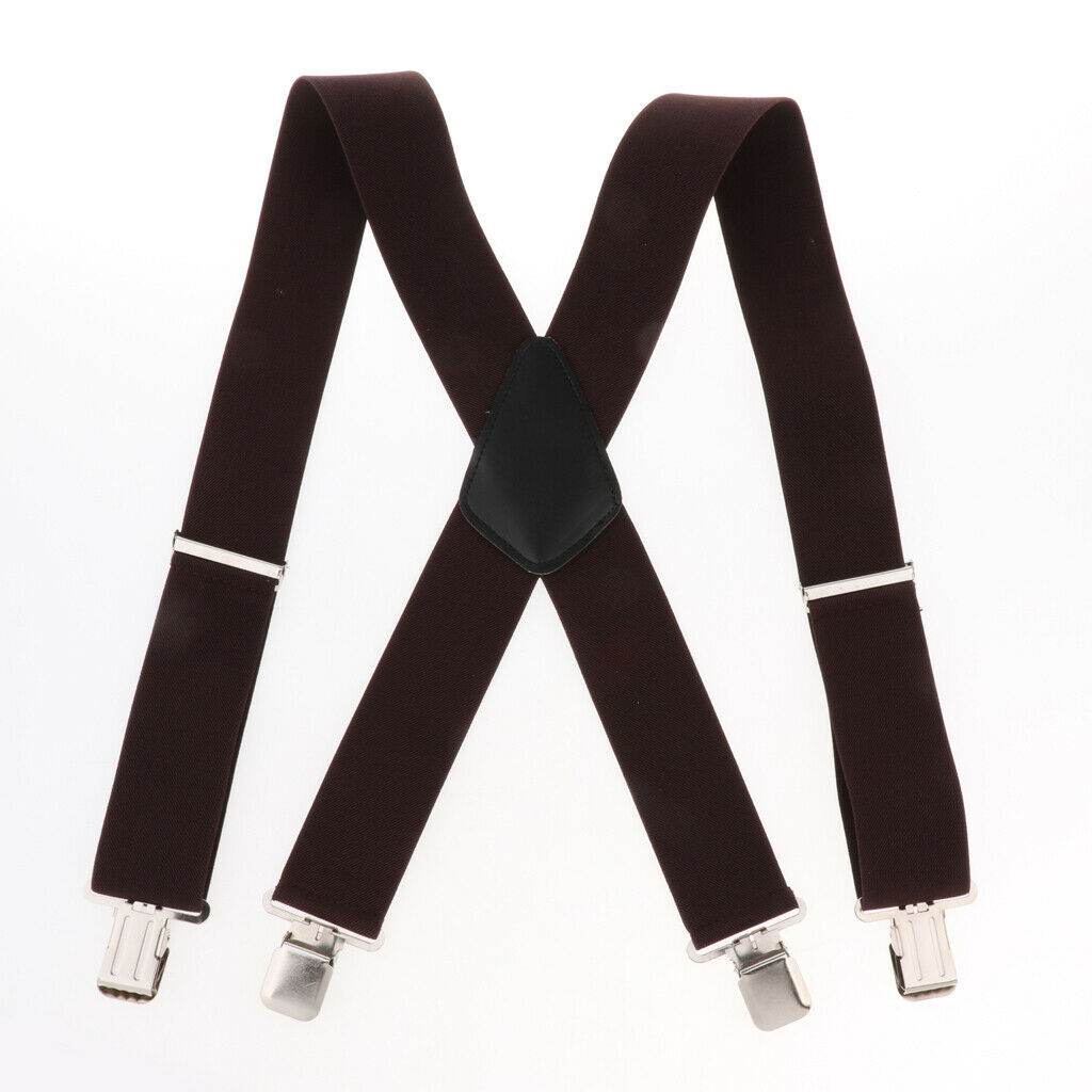 Suspenders w/ Heavy Duty Clips&X Back Adjustable Straps for Adults coffee