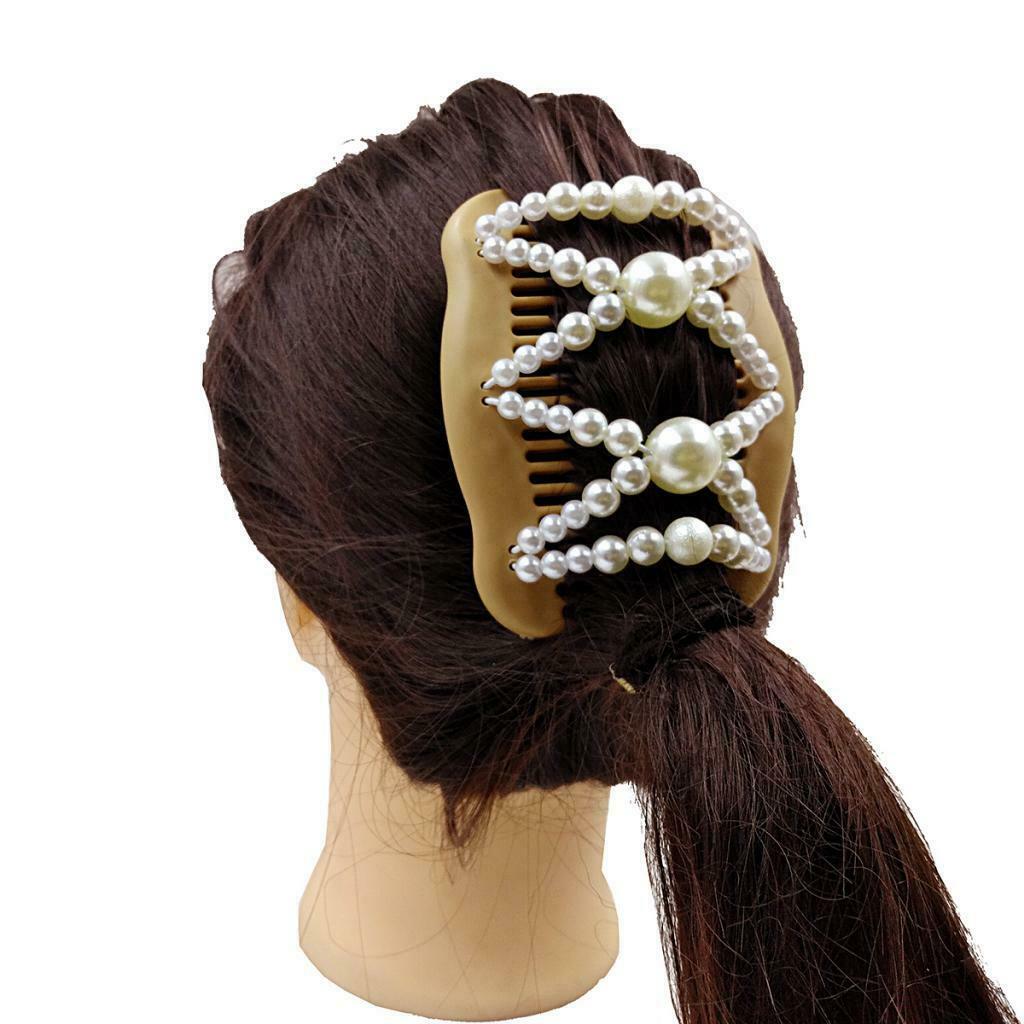 Retro Style Double Hair Combs Clips Stretch Beaded Hairpin for Thick Hair