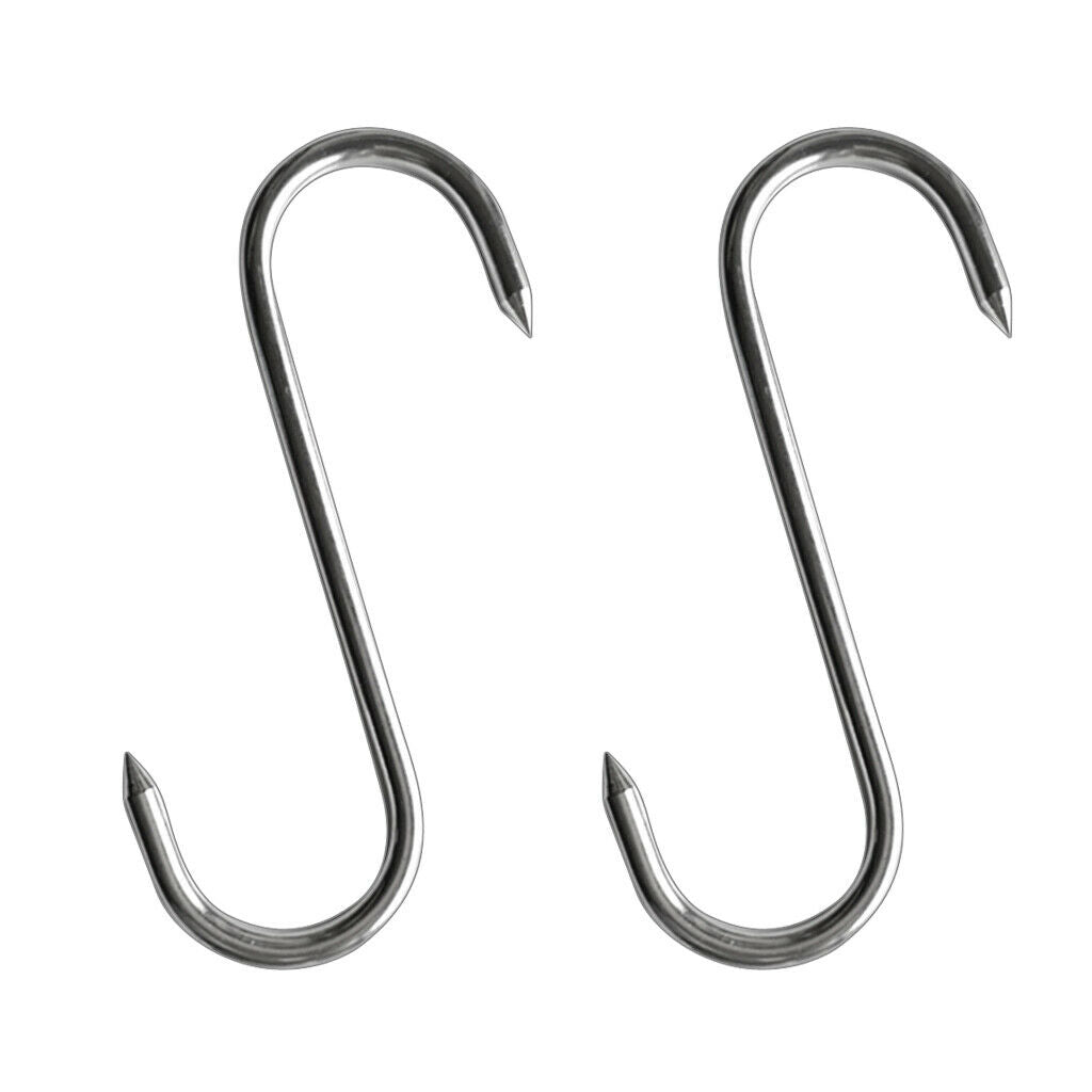 Lot of 2, S Shaped Stainless Steel Metal Hooks Pan Pot Meat Hanger Organizer