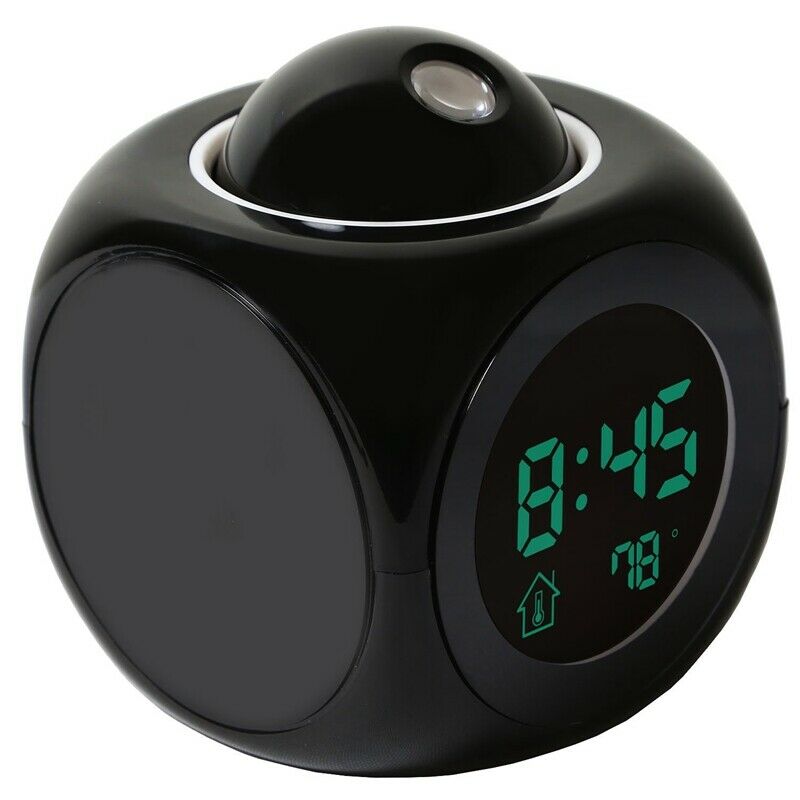 Multi-function Digital LCD Voice Talking LED Projection Alarm Clock Black E3I2I2