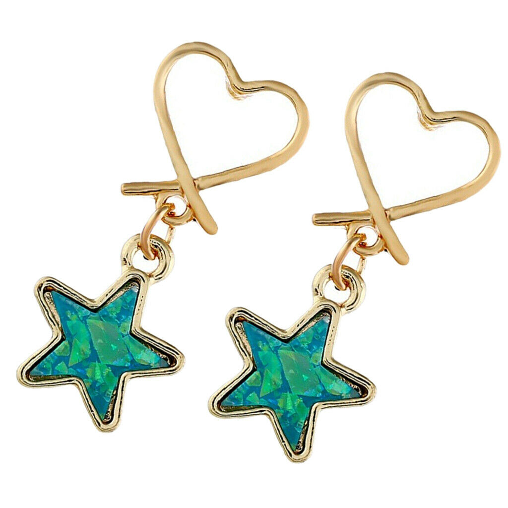 Fashion Wedding Lady Dangle Eardrop Alloy Love Heart Blue Star Ear Studs
