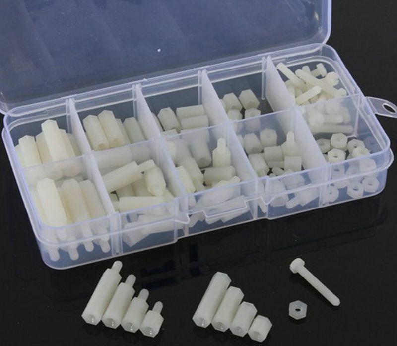 1case 120pcs Hex Spacers Screw Nut Stand-off Assortment Kit M3 Nylon Off-White
