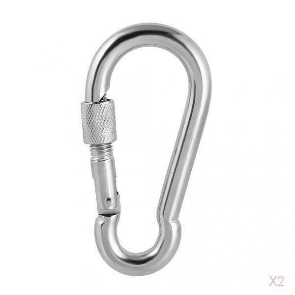 2x Stainless Steel Carabiner Spring Snap Hook Eyelet & Screw Lock 8cm / 3.1in