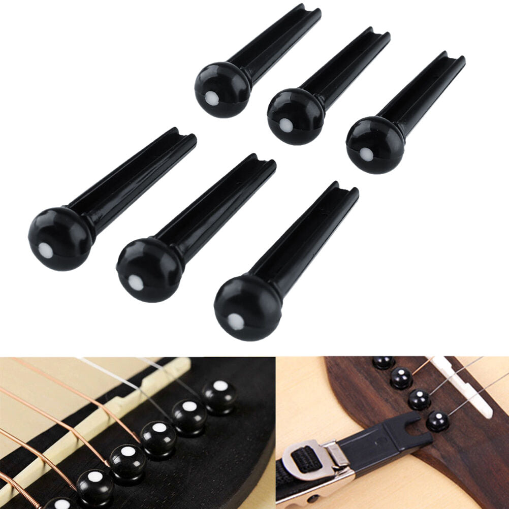 Set 6pcs Black PVC Bridge Pins with Shell Dots for Acoustic Guitar Qualit.l8