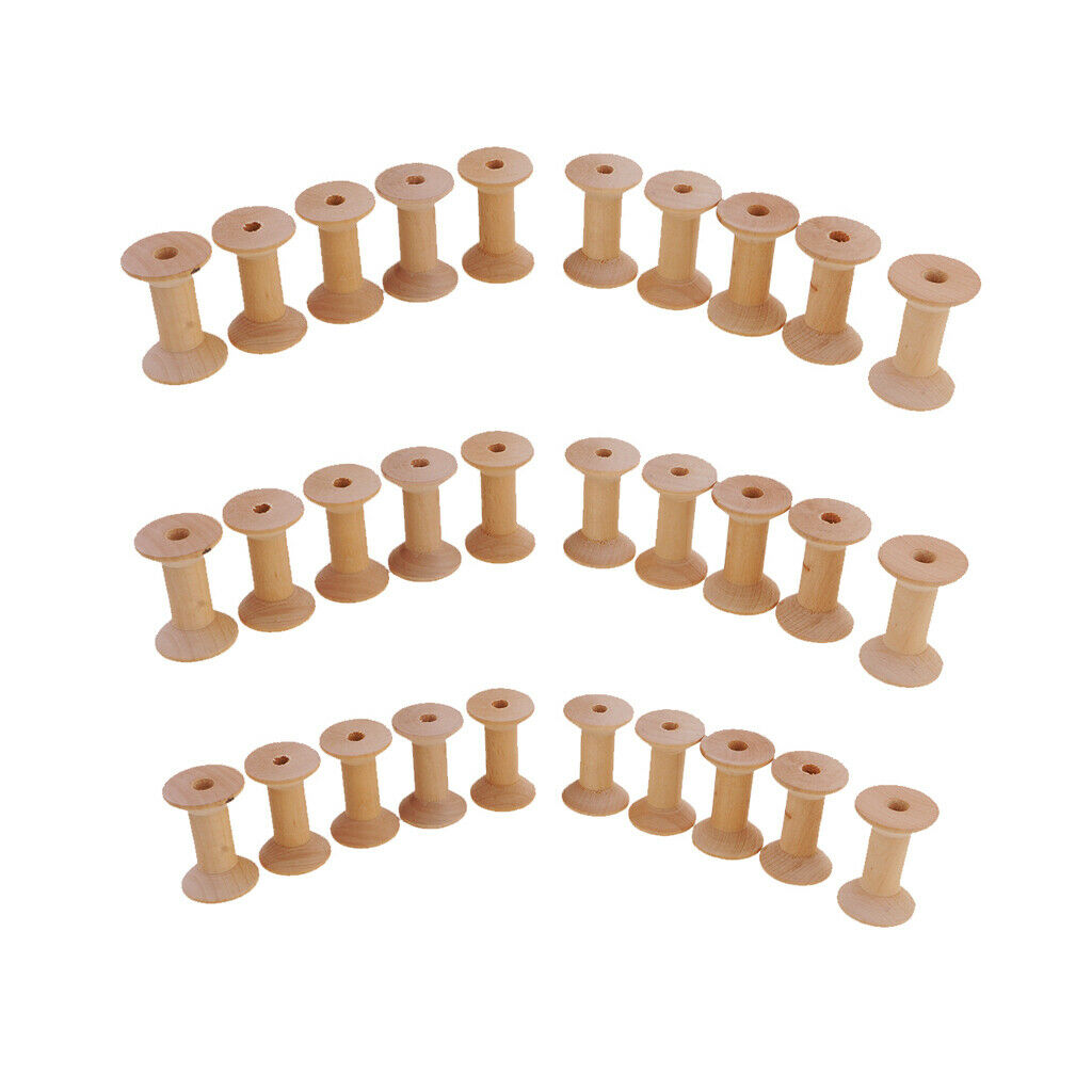30x Natural Wooden Empty Thread Spools Sewing Ribbons Craft 47x31mm