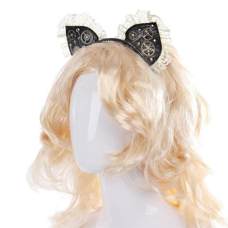 Steampunk Cat Ears Hair Hoop Gear Punk Headdress Halloween Performance Props